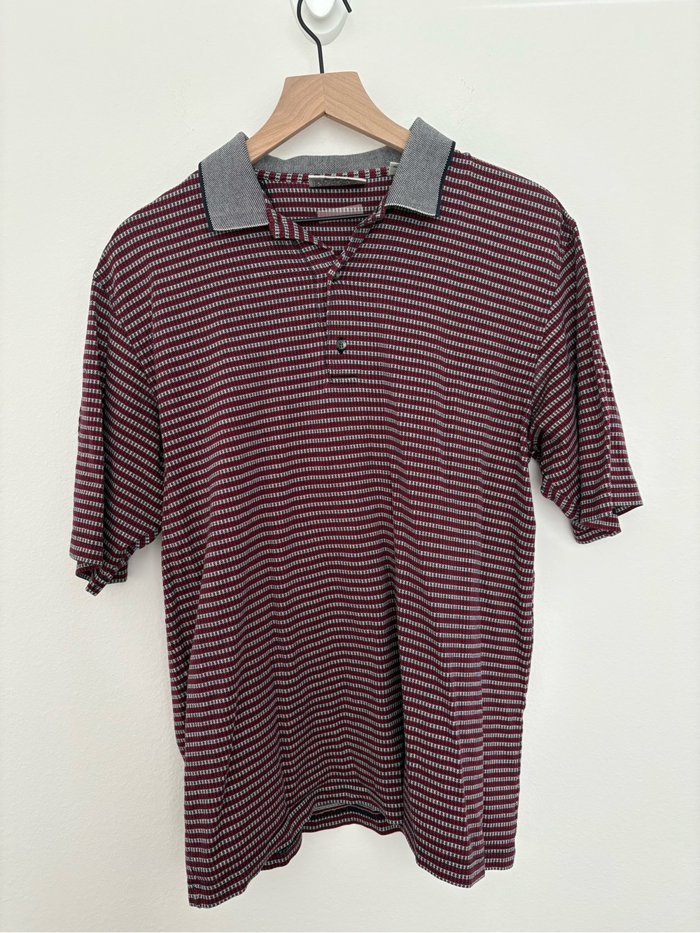 Vintage Slazenger Burgundy and Gray Striped Polo